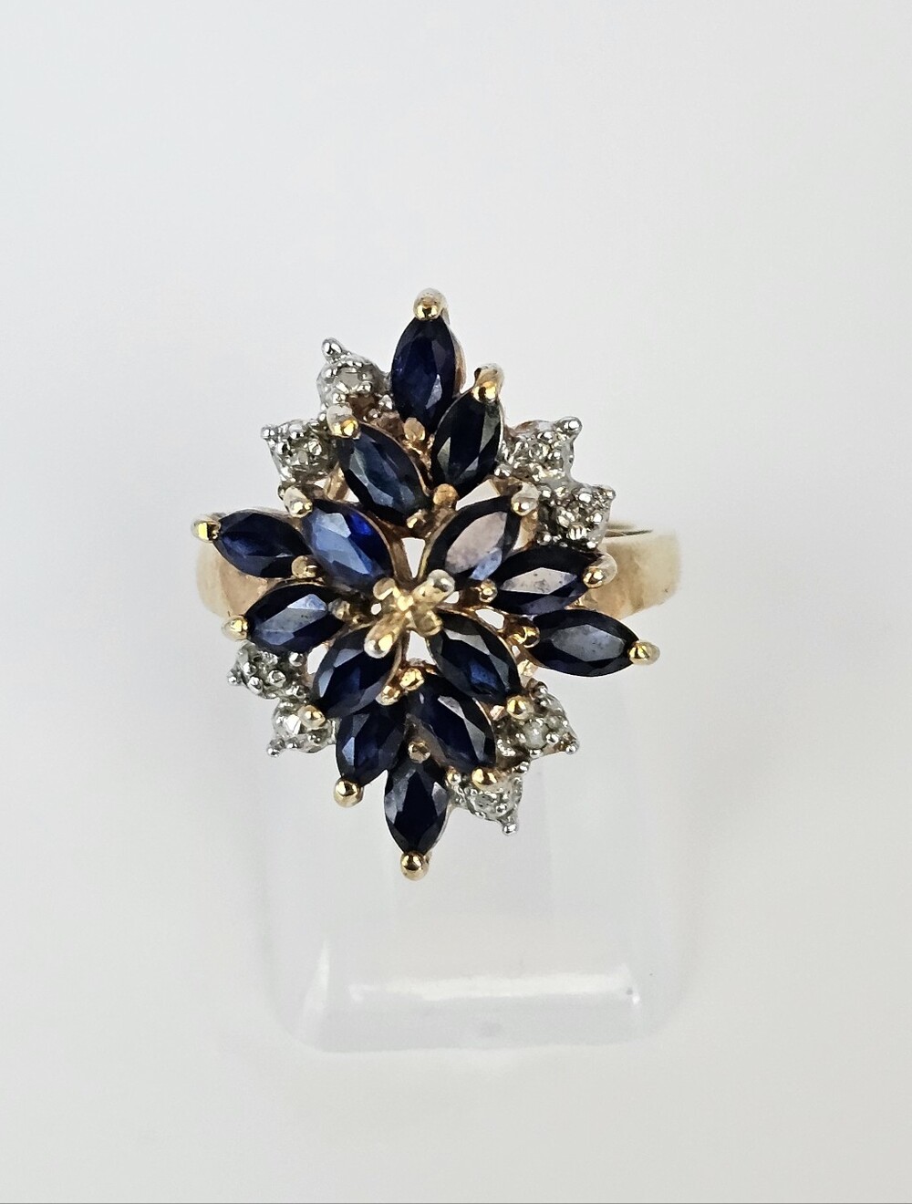 Genuine Blue Sapphire & Diamond Necklace & Ring Yellow Gold Vermeil 18" Size 6